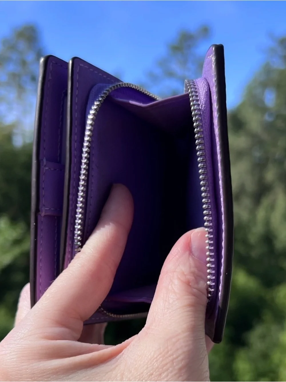 COACH Women's Snap Wallet Purple Pebble Leather with Silver Hardware AUTHENTIC